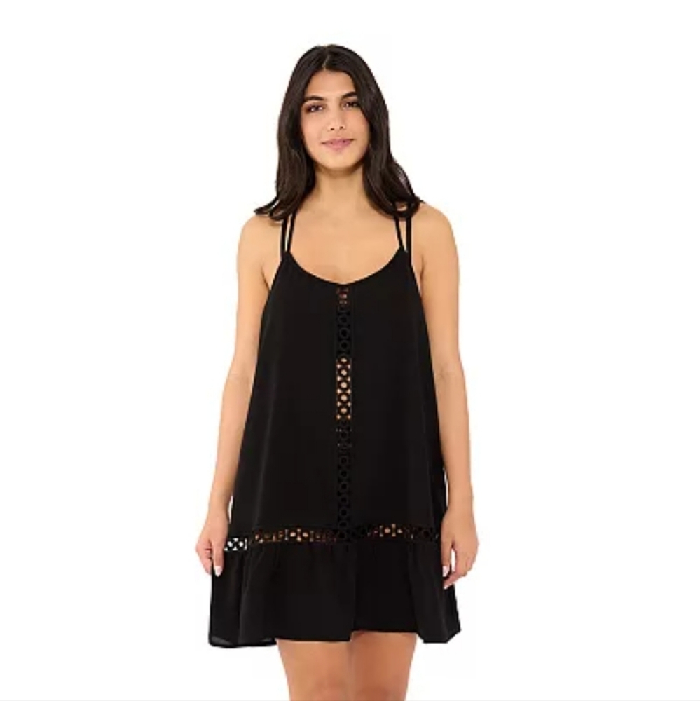 Freshwater,swim cover-up dress, black, eyelet trim, flowy, 1X, NWT